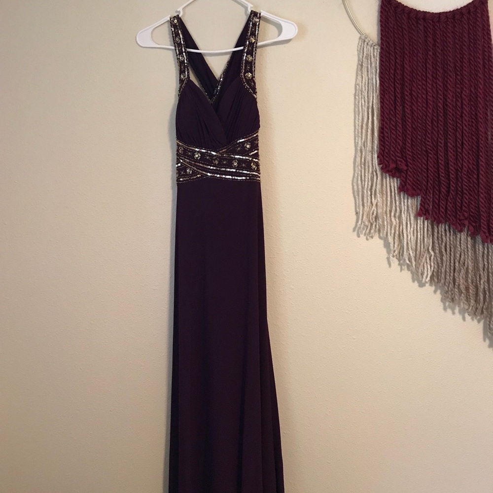 Maroon and Gold formal dress.